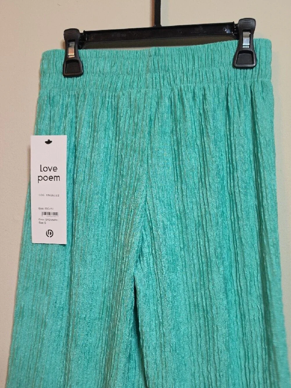 Two Piece Spearmint Love Poem Plisse Wide Leg Set